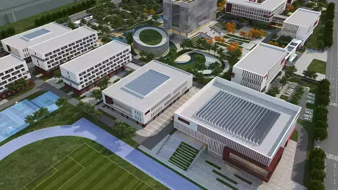 School Building04 Low-poly 3D model 5