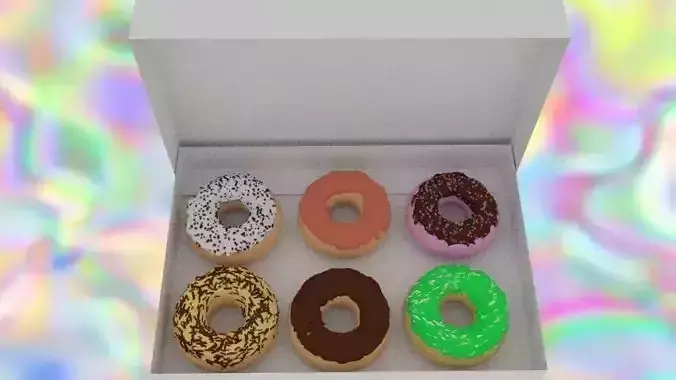 Donuts in a box  Low-poly 3D model