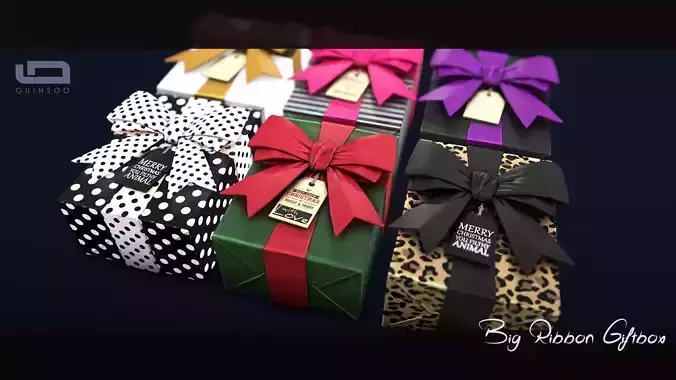 Big Ribbon Holiday Gift Box LowPoly and Material Ready Low-poly 3D model