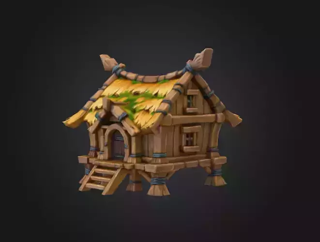 Rustic Cabin Model Low-poly 3D model 7