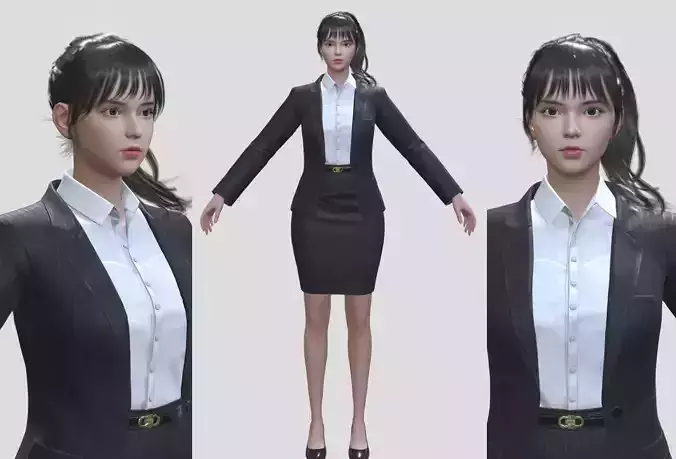 Rigged Women working suit gameAssets 5