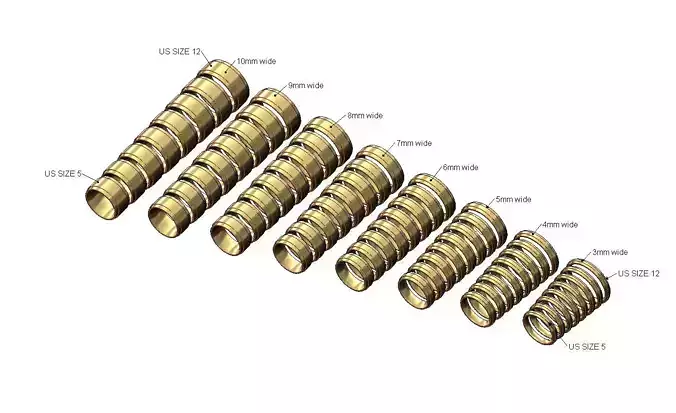 Set 3to10mm wide flat stepped comfort fit band US sizes 5to12