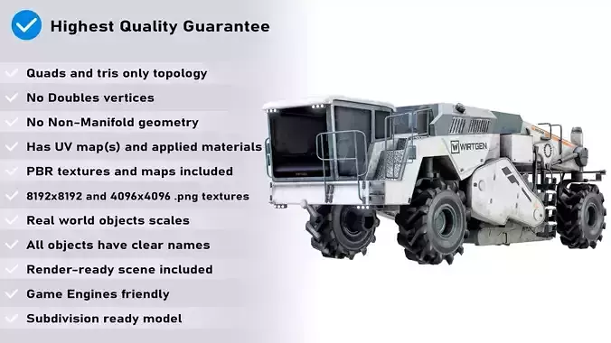 Road Recycler And Soil Stabilizer Vehicle Wirtgen WR 240 PBR Low-poly 3D model 2