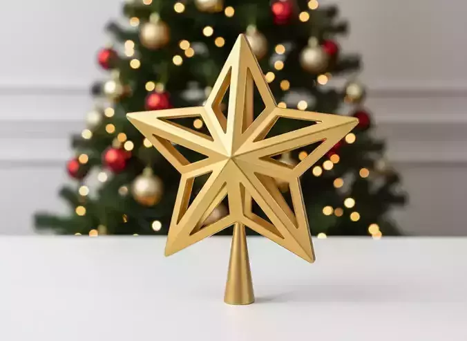 Geometric Star Christmas Tree Topper STL File  3D Printable 3D print model