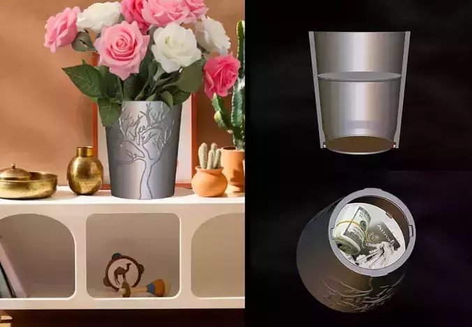 Flower Vase with secret compartment File STL for 3D Printing 
