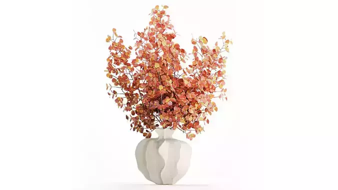 Realistic autumn bouquet Of dry barberry branches ceramic vase 