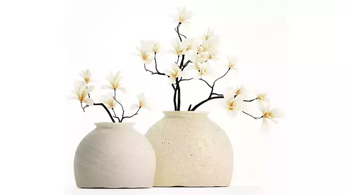 Realistic bouquet white flowers blooming Magnolia vase decor 672