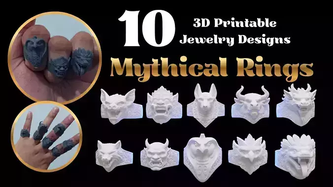 10 3D Printable Jewelry Designs Mythical Rings STL Jewelry