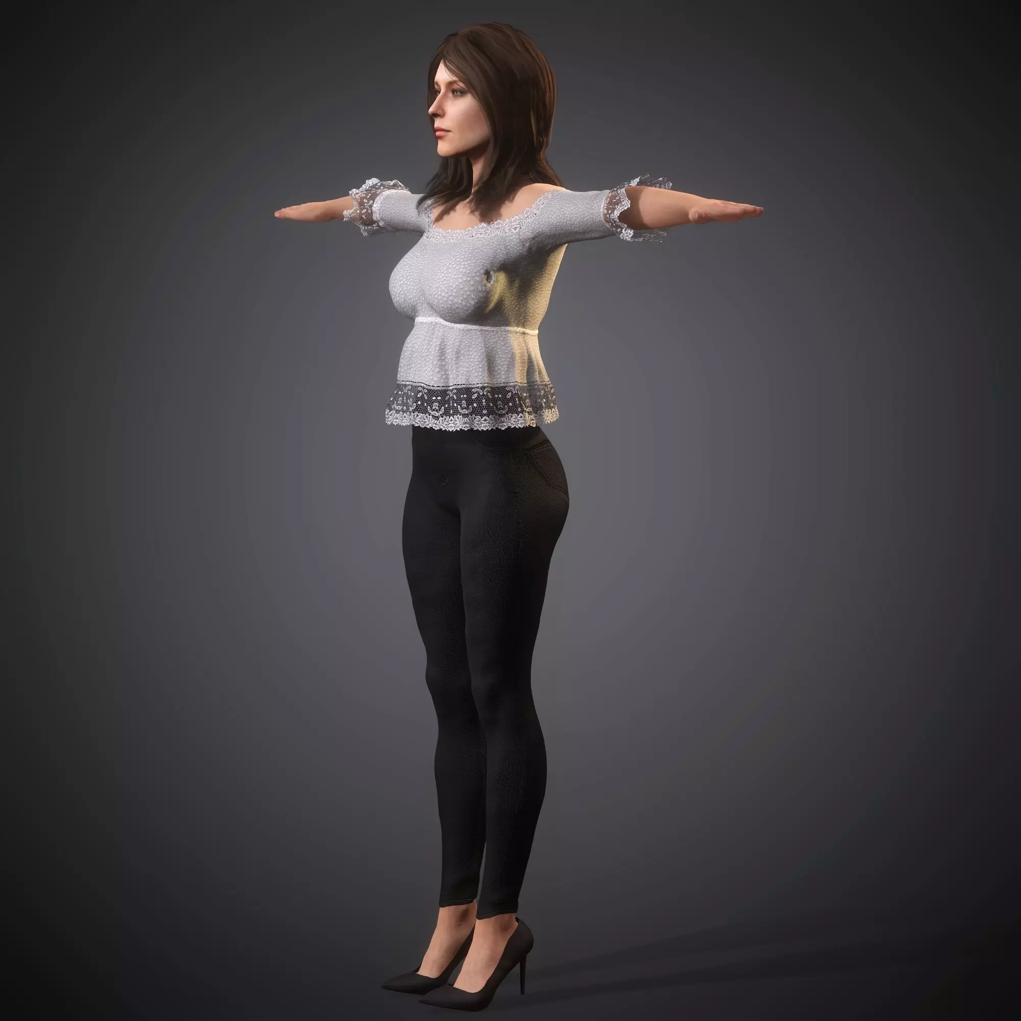 Fashionable Female Character Low-poly 3D model_2