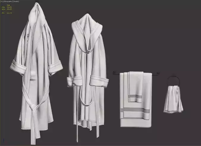 Bath set 2 3D model linen hooded robe 3D model