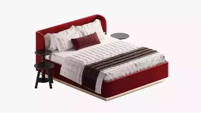 Red bed with black nightstands