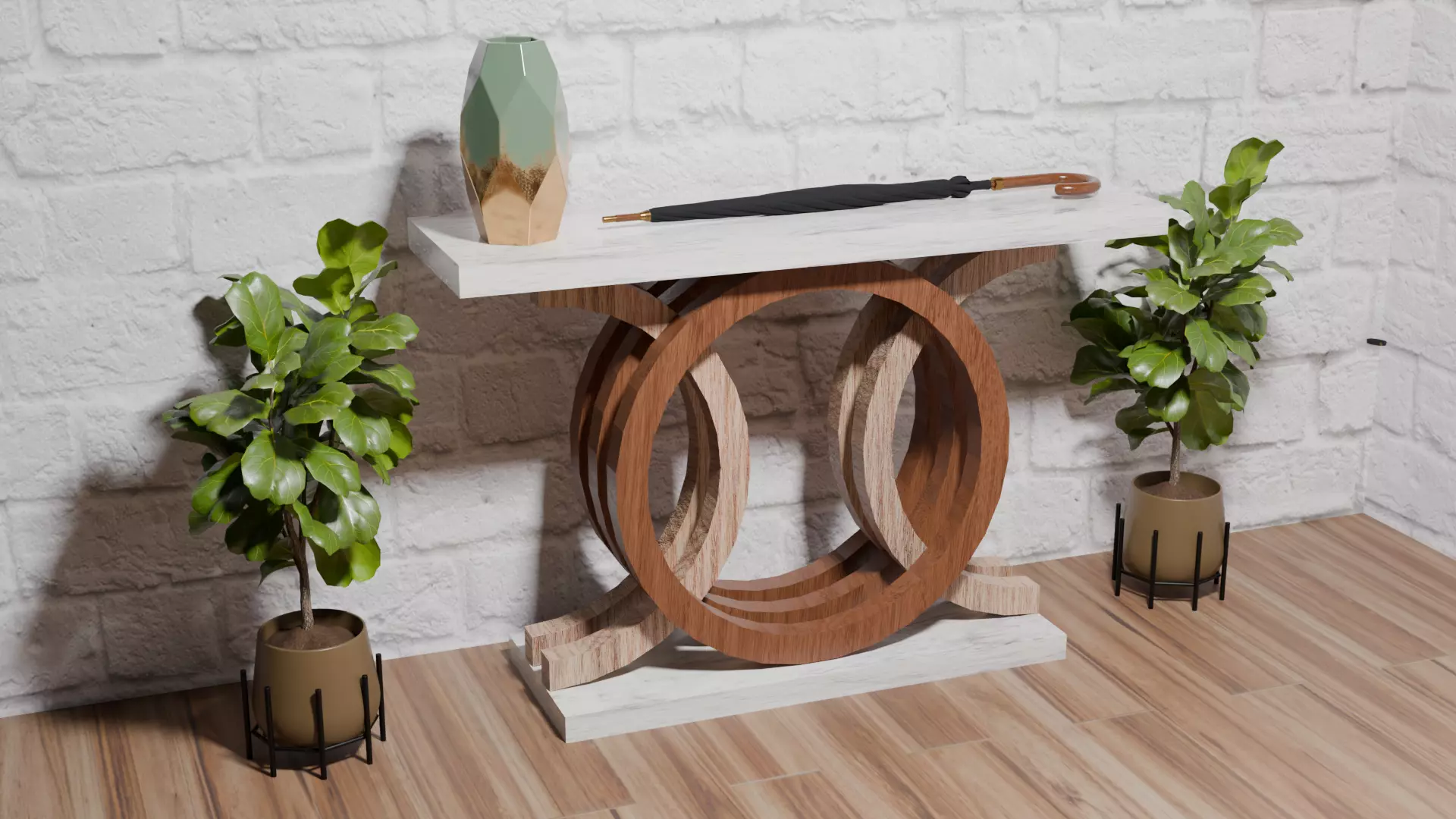 Modern Entryway Table with Circles Low-poly 3D model_0
