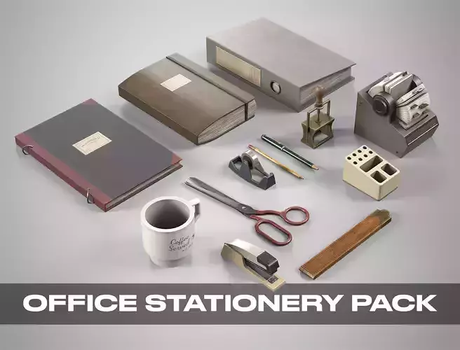 Old Office Props Pack - Vintage Office Stationery Collection Low-poly 3D model