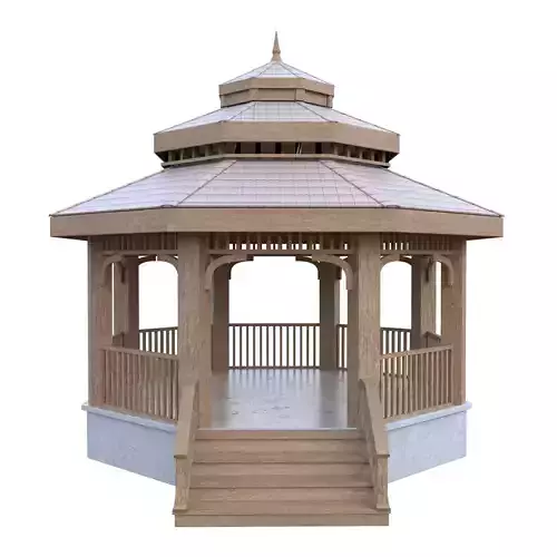 Wooden Garden Gazebo Low Poly PBR 3D Model Low-poly 3D model 3
