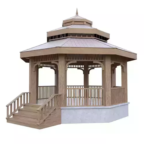 Wooden Garden Gazebo Low Poly PBR 3D Model Low-poly 3D model 4