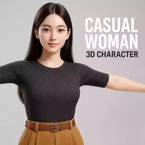 Casual Female Character Game Ready 3D Model PBR