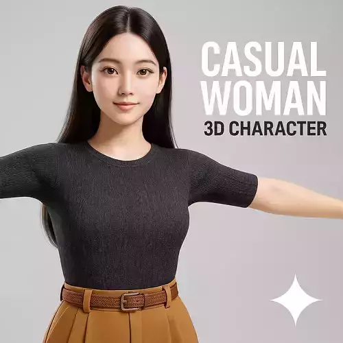 Casual Female Character Game Ready 3D Model PBR