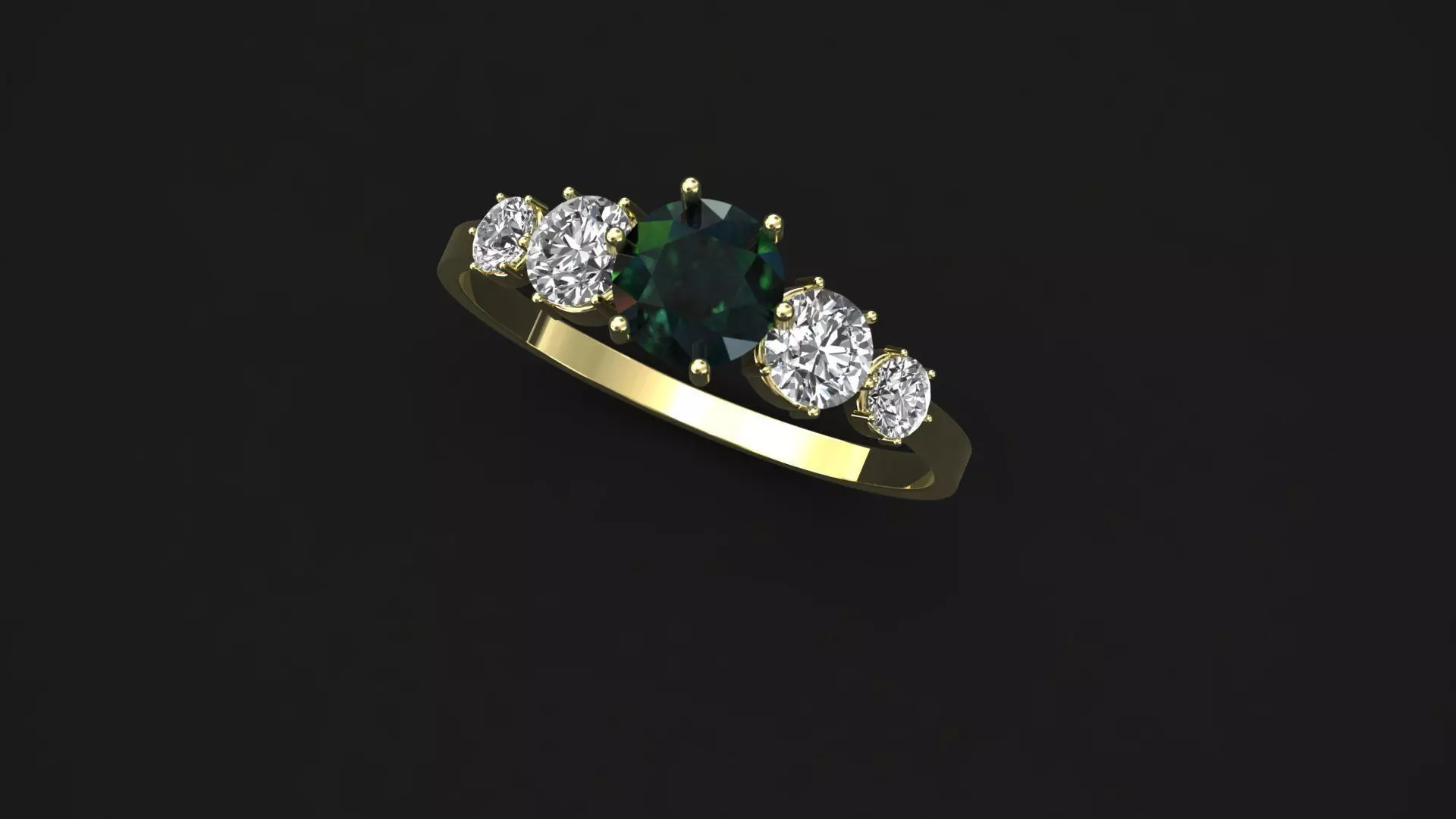 Aria Ring  Emerald Center with Diamond Accents 3D model_5