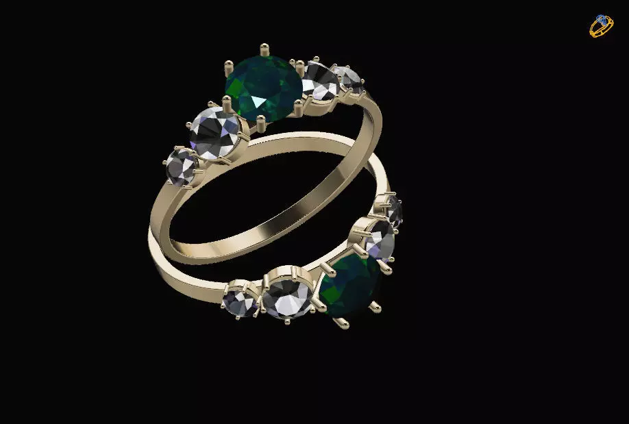 Aria Ring  Emerald Center with Diamond Accents 3D model_3