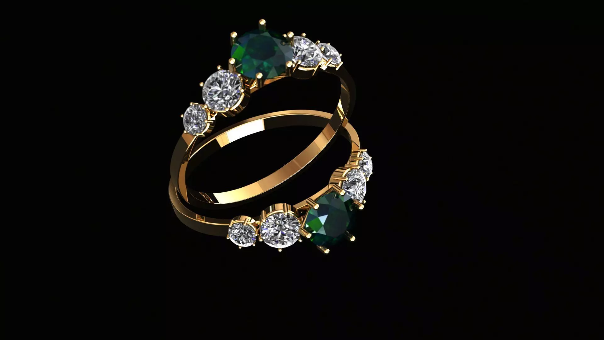 Aria Ring  Emerald Center with Diamond Accents 3D model_4