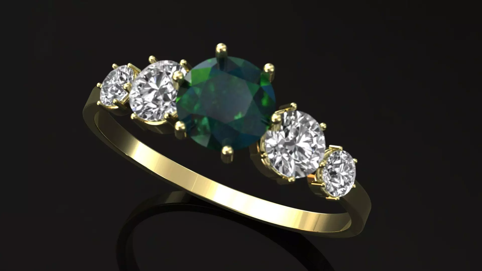 Aria Ring  Emerald Center with Diamond Accents 3D model_1