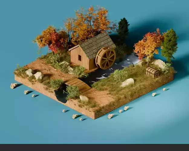 Autumn Watermill Diorama