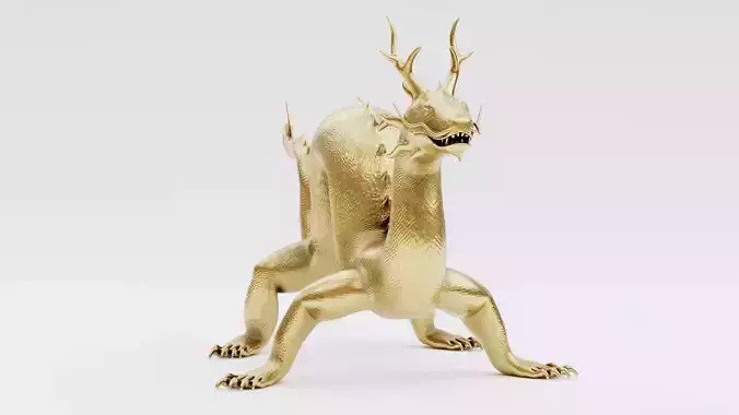 Chinese Dragon - Golden Creature Sculpture - Rigged
