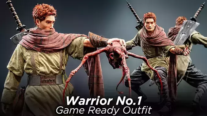 Warrior No1 Game Ready Outfit Marvelous Designer OBJ LOD Texture