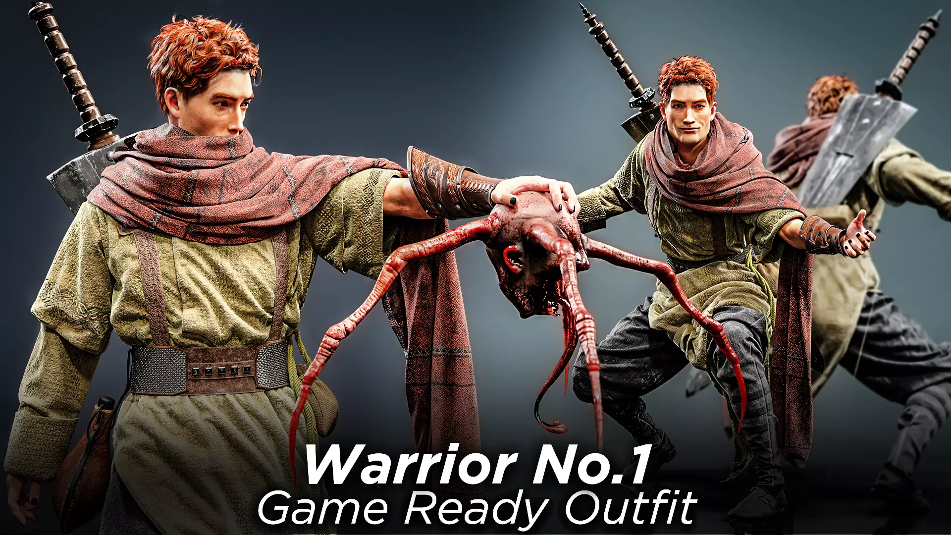 Warrior No1 Game Ready Outfit Marvelous Designer OBJ LOD Texture Low-poly 3D model