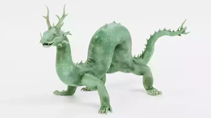 Chinese Dragon - Jade Marble Creature Sculpture - Rigged