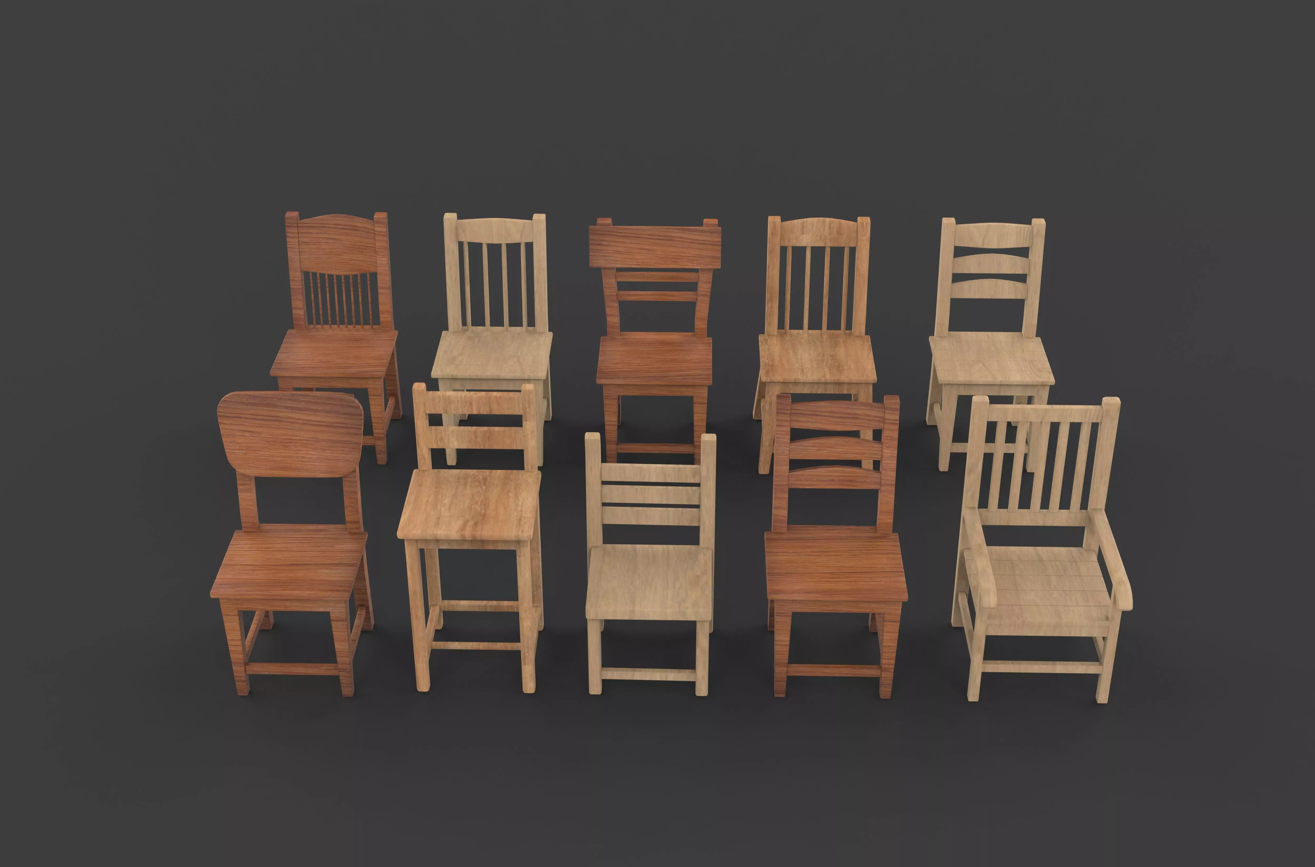 Wooden chairs set 3D model_9