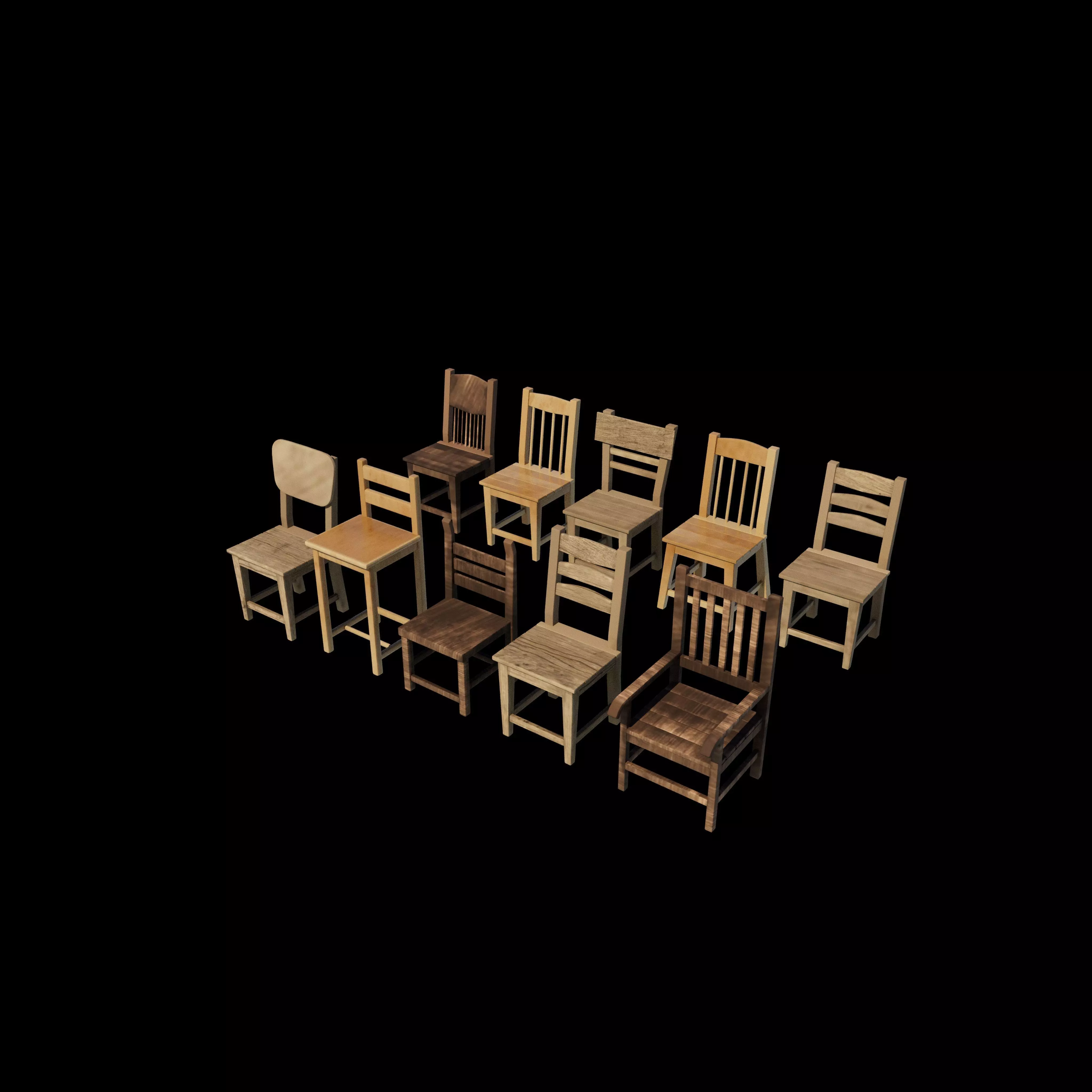 Wooden chairs set 3D model_2