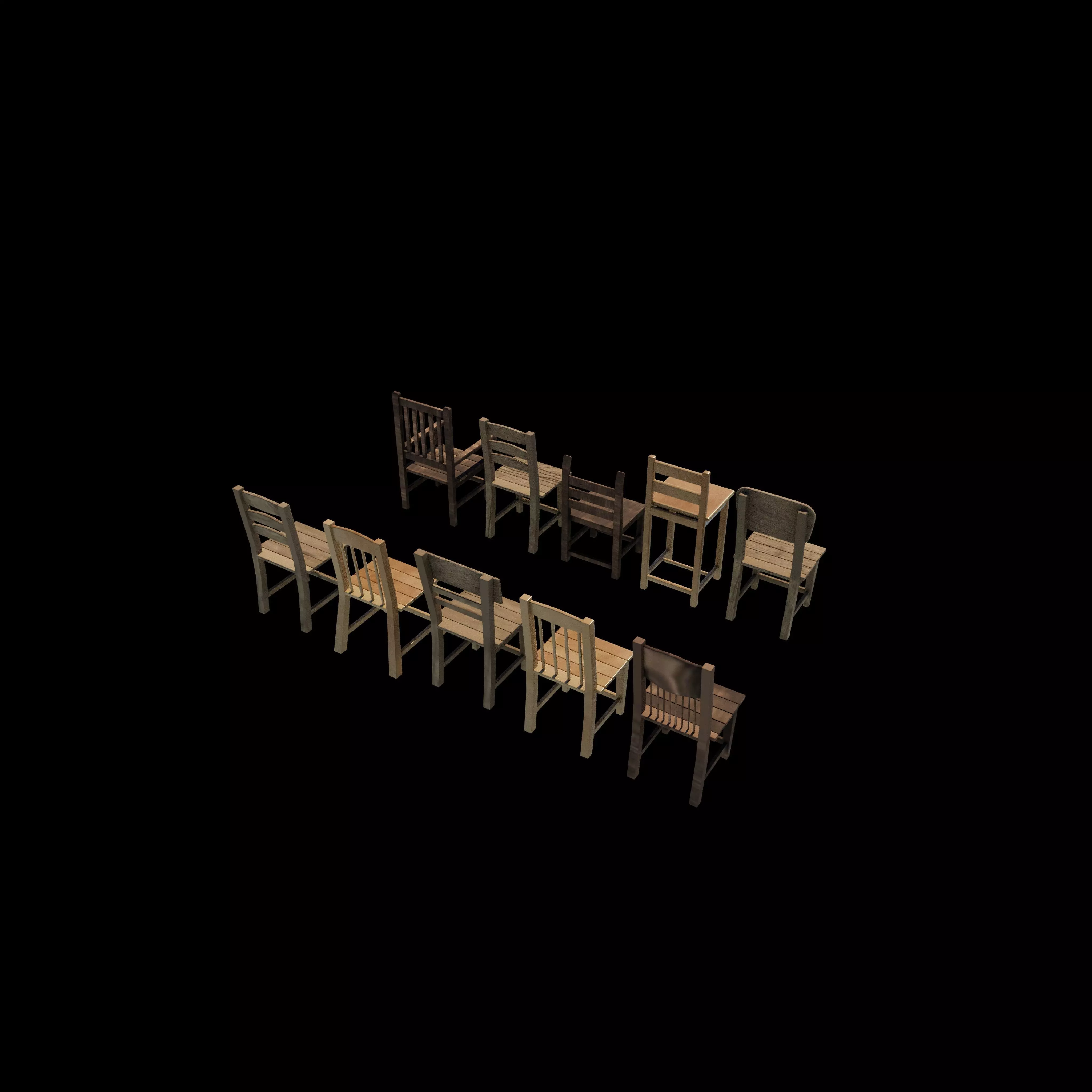 Wooden chairs set 3D model_5