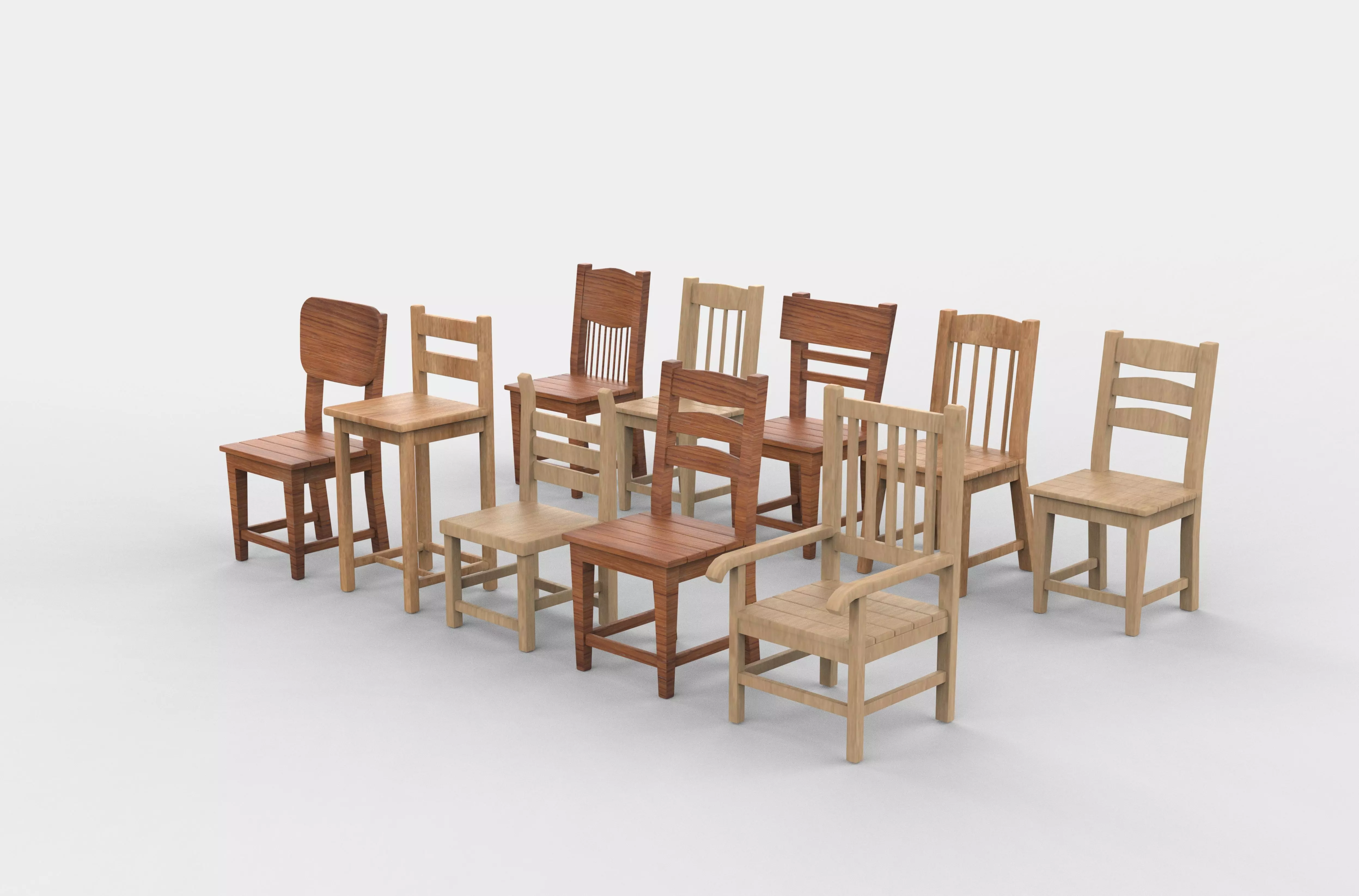 Wooden chairs set 3D model_11
