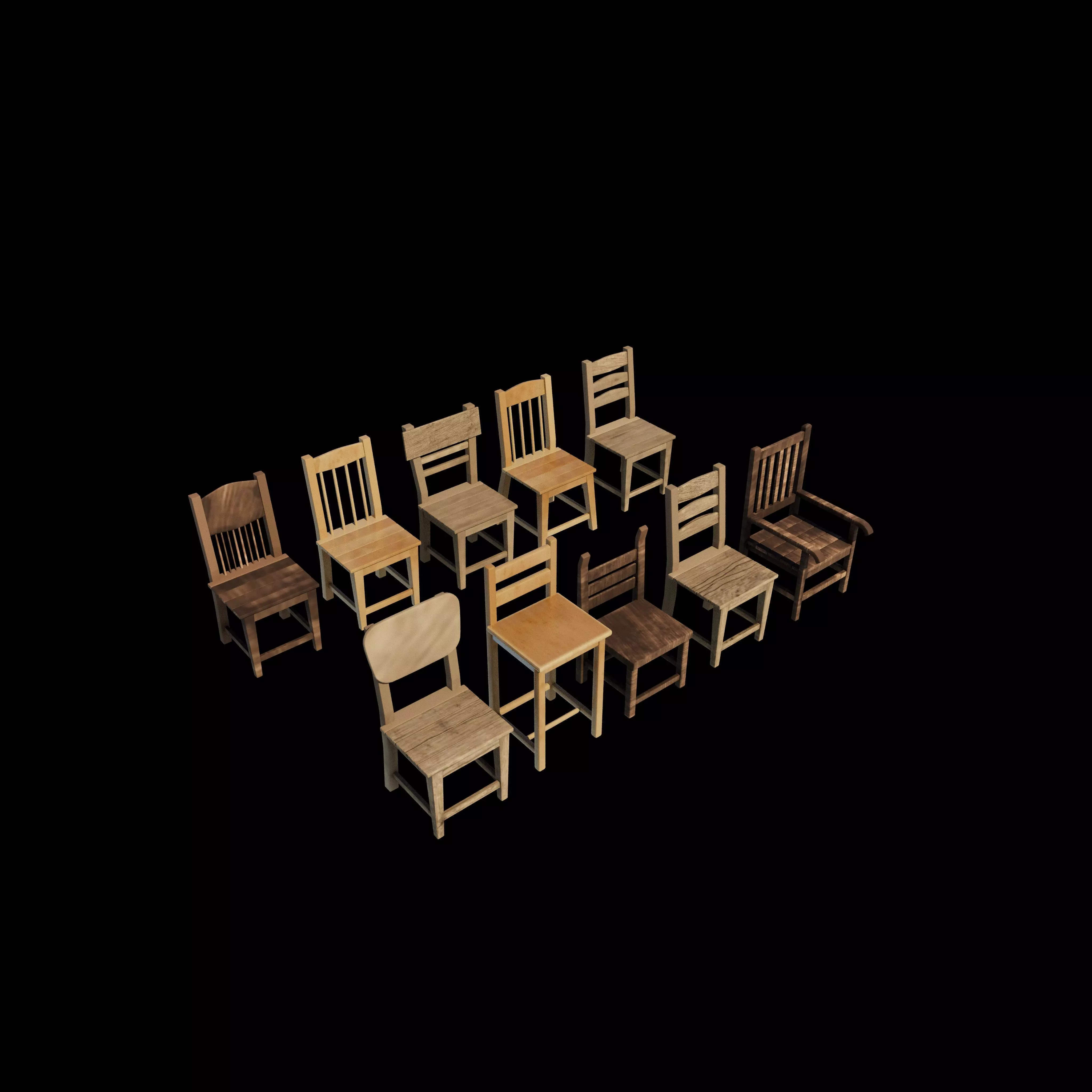 Wooden chairs set 3D model_0