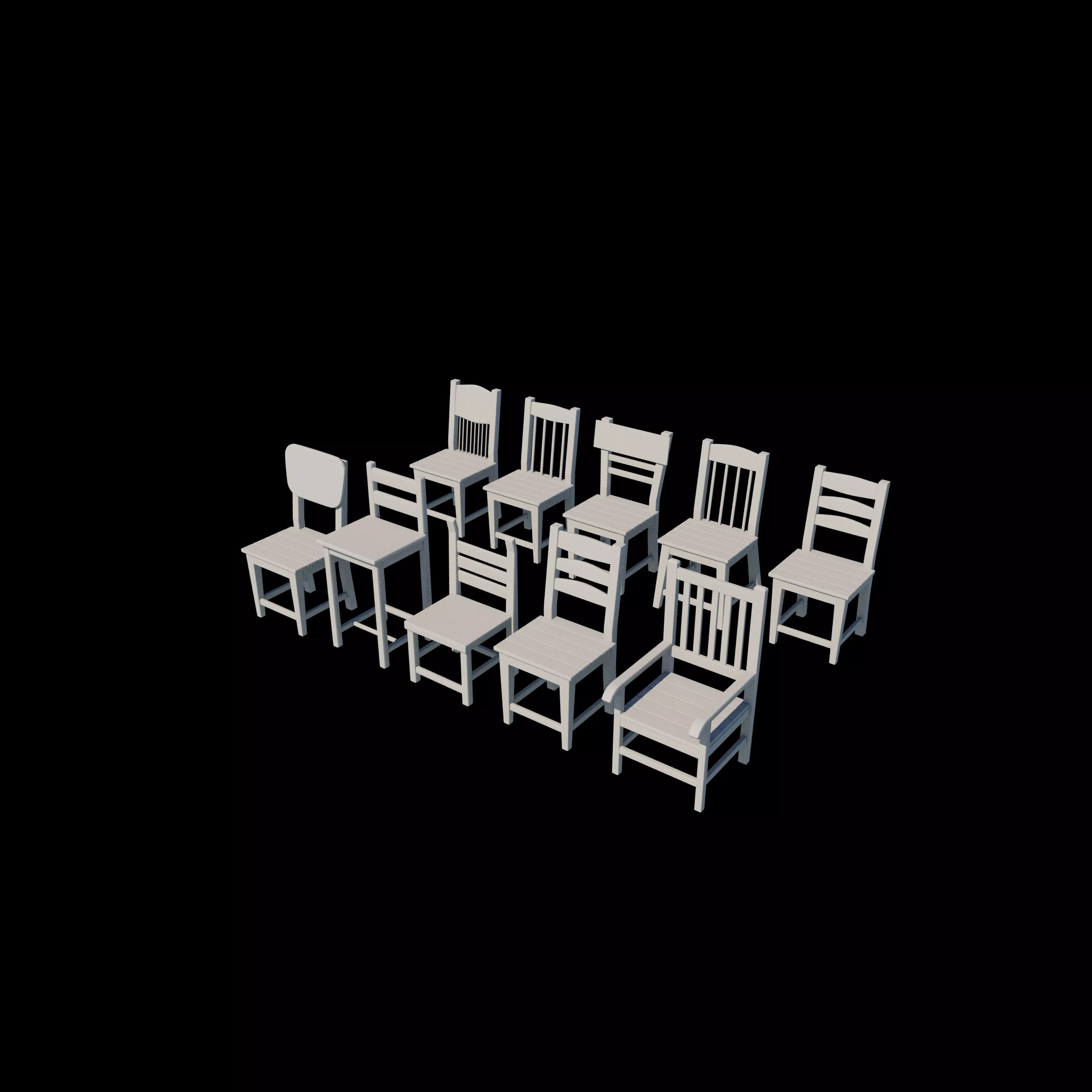 Wooden chairs set 3D model_15