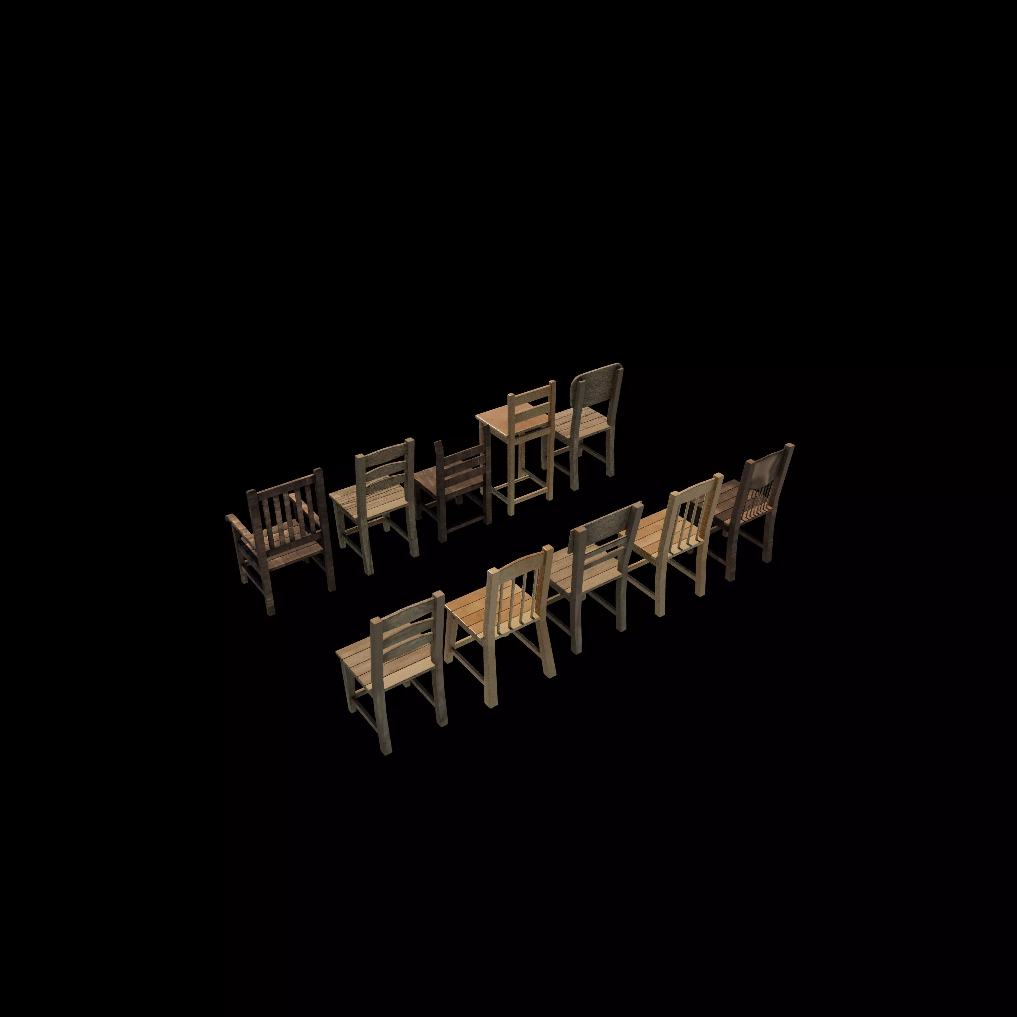 Wooden chairs set 3D model_3