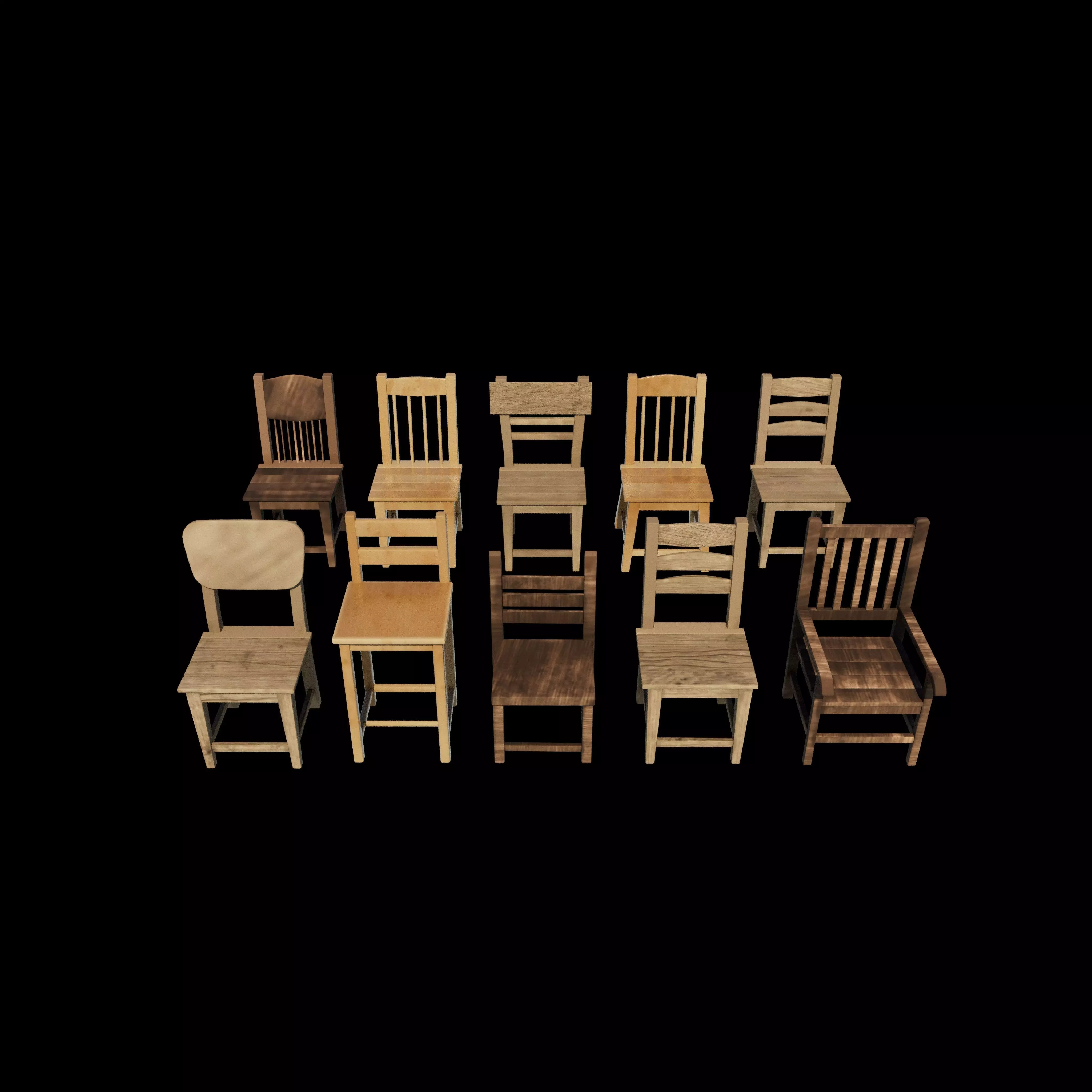 Wooden chairs set 3D model_7