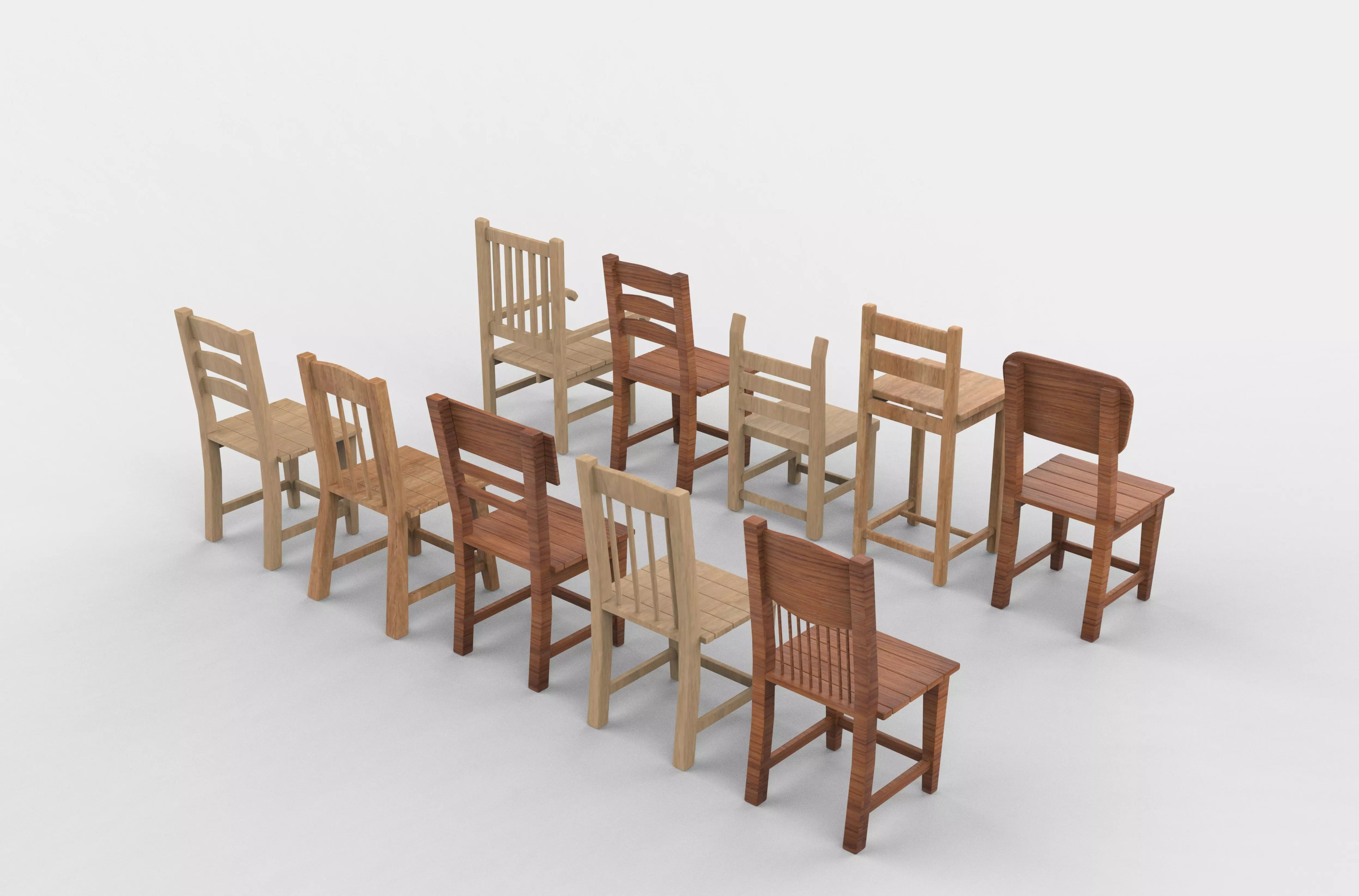 Wooden chairs set 3D model_10