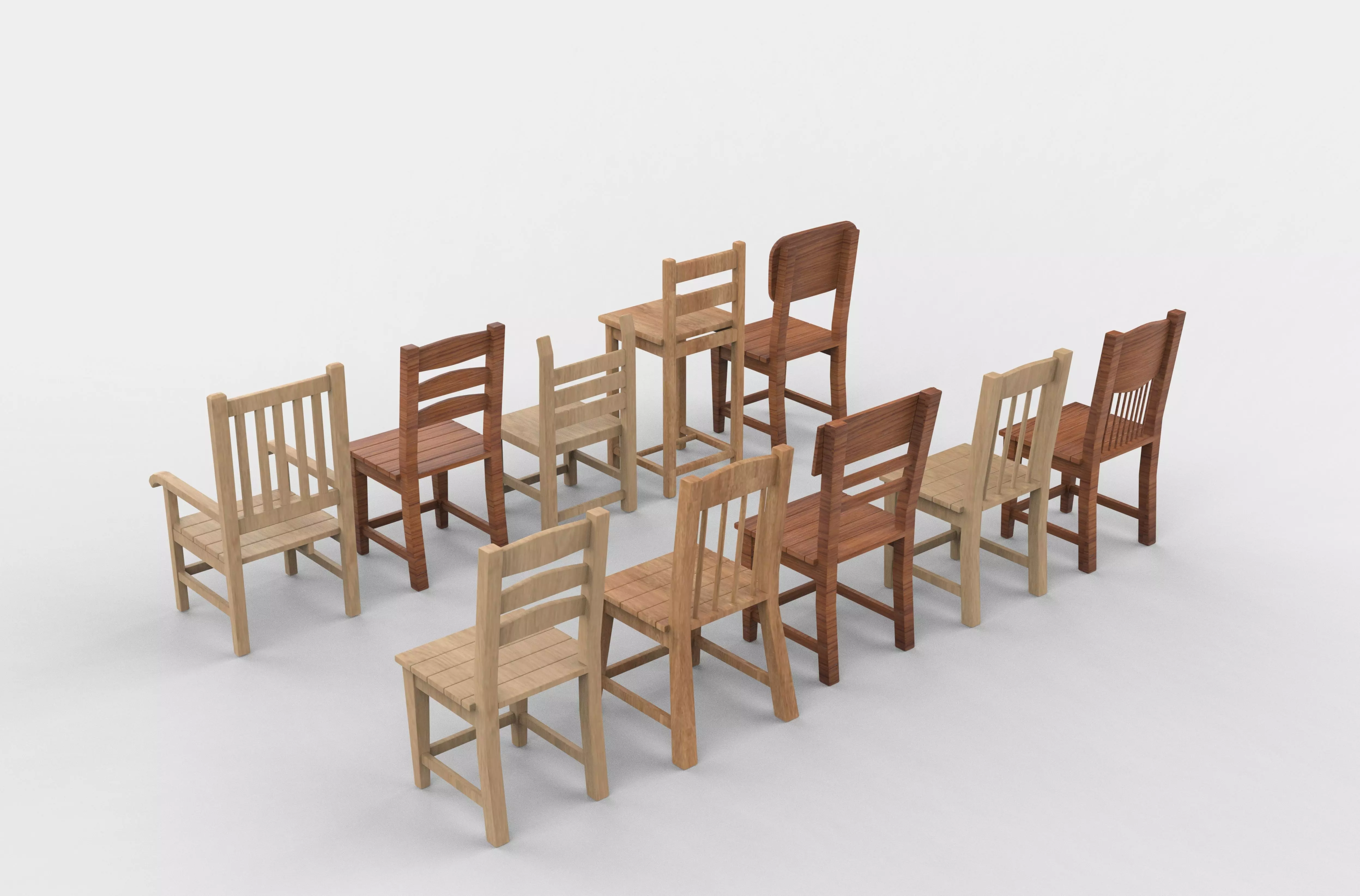 Wooden chairs set 3D model_13