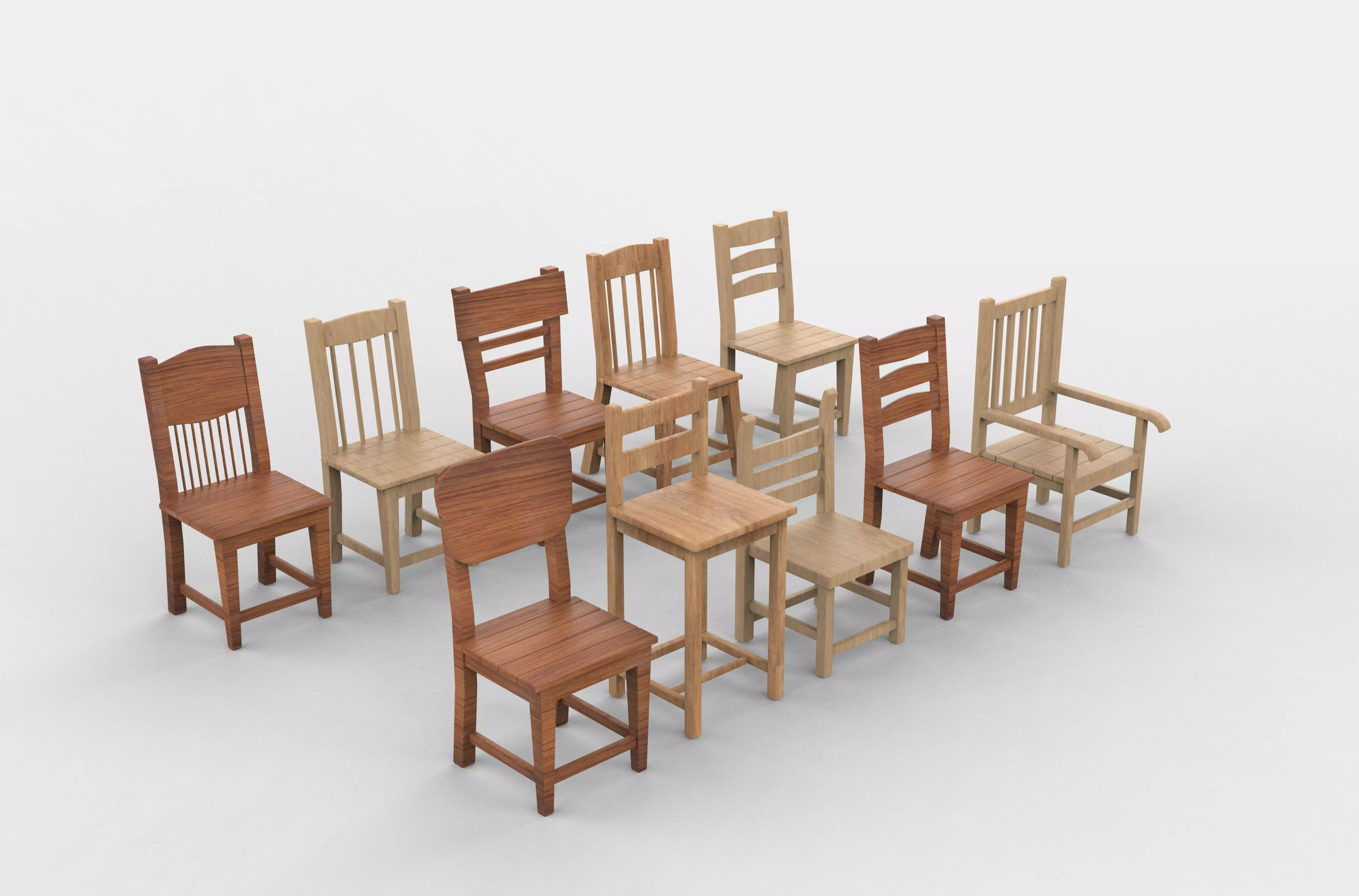Wooden chairs set 3D model_12