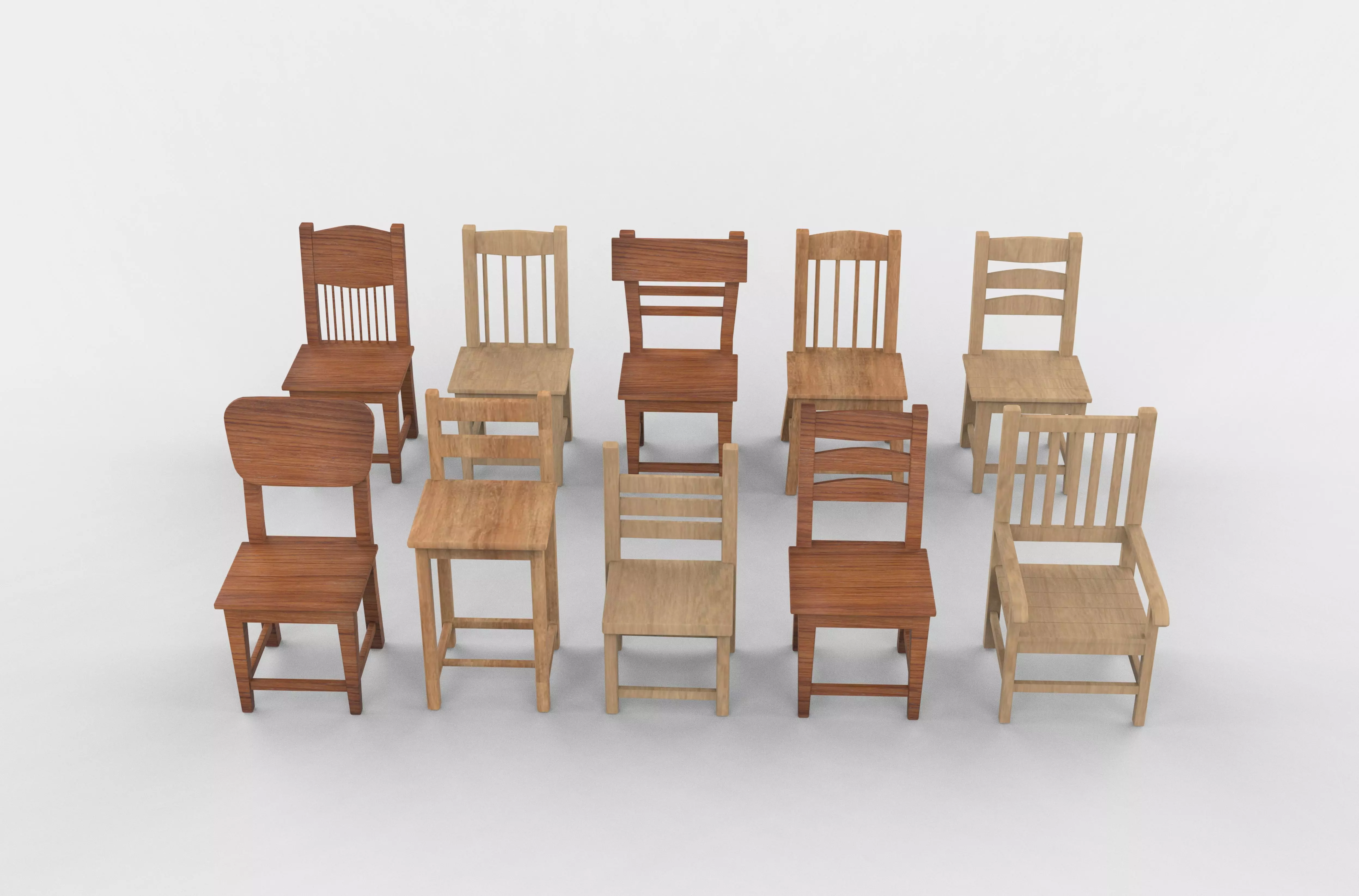 Wooden chairs set 3D model_8