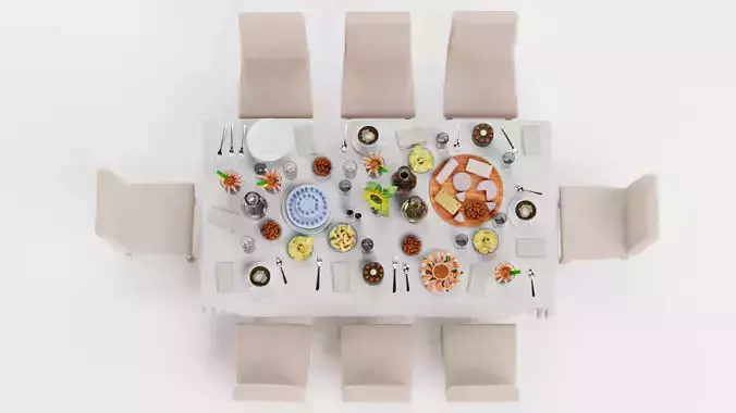 Party Table Setting V1 - Banquet Event Dining Setup 3D model 3