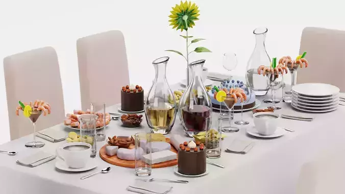 Party Table Setting V1 - Banquet Event Dining Setup 3D model 7