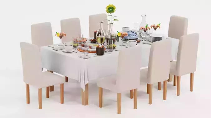 Party Table Setting V1 - Banquet Event Dining Setup 3D model 6