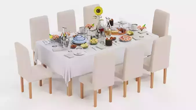 Party Table Setting V1 - Banquet Event Dining Setup 3D model