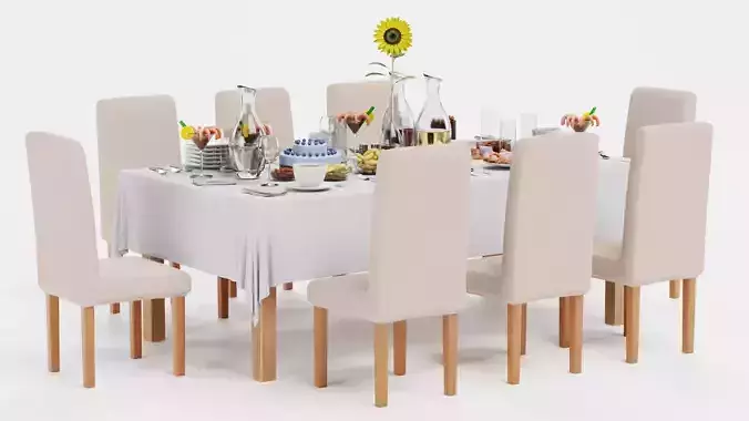 Party Table Setting V1 - Banquet Event Dining Setup 3D model 2