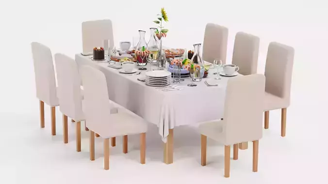 Party Table Setting V1 - Banquet Event Dining Setup 3D model 5
