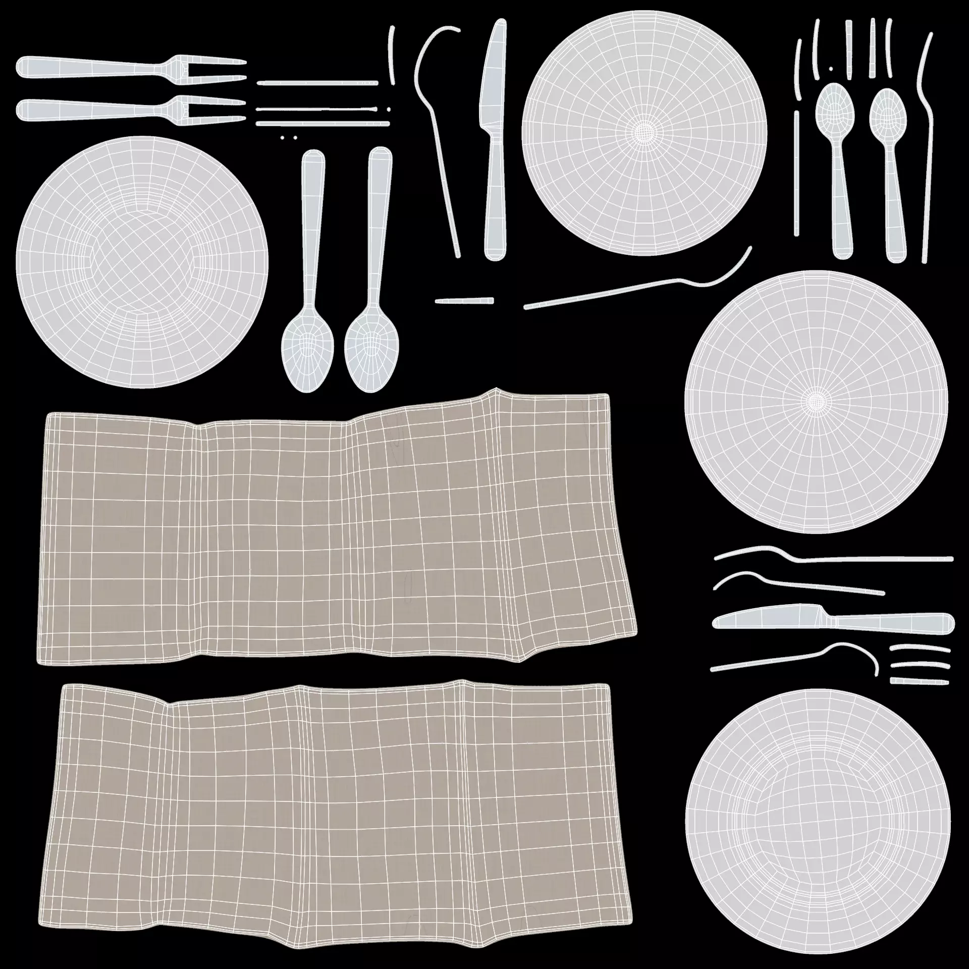 -Plates Cutlery and with Napkin- 3D model_7