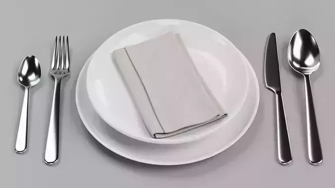 Plates with Cutlery and Napkin - Dining Table Arrangement 3D model
